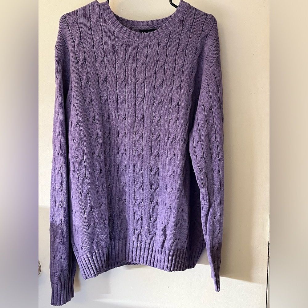 NWT Lands End Men’s Purple Cable Knit Sweater Large